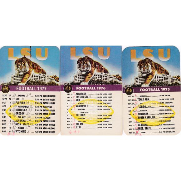 Vintage 1975 1976 1977 LSU Tigers Pocket Mini Football Schedule - A1118 - Picture 1 of 8